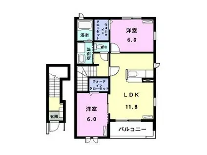 グラース(2LDK/2階)の間取り写真