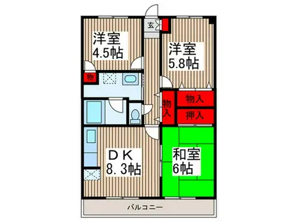 バルトハイム(3DK/1階)の間取り写真