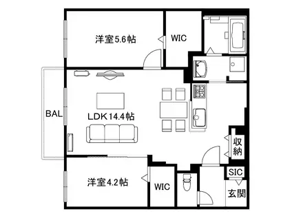 ブランシャールKI幌平橋(2LDK/4階)の間取り写真
