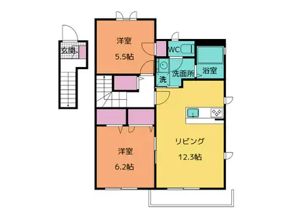 雪月花A棟(2LDK/2階)の間取り写真
