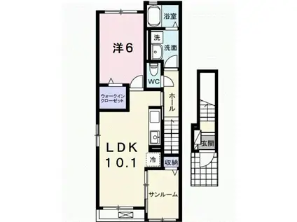 サニーフラットIII(1LDK/2階)の間取り写真