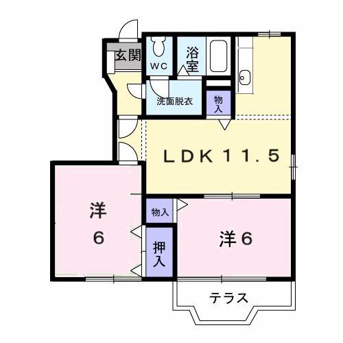 メゾンソレイユA(2LDK/1階)の間取り写真