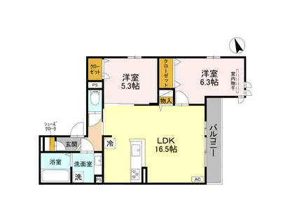 グリューネ塚口本町(2LDK/2階)の間取り写真