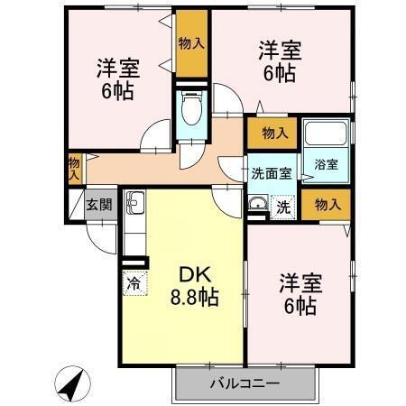 サニーコートA棟(3DK/2階)の間取り写真