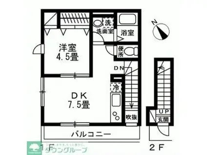 Kパークサイド(1K/2階)の間取り写真