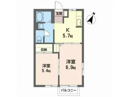 ディアス萩野B(2K/2階)の間取り写真