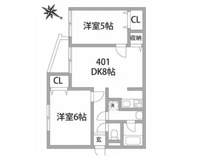 モジュロール都立家政(2DK/4階)の間取り写真