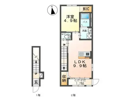 ルナデルスール(1LDK/2階)の間取り写真