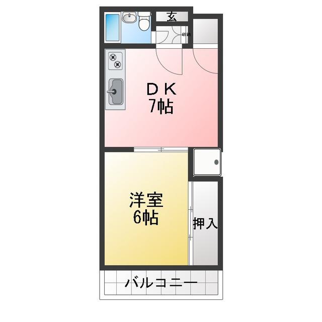 香山ビル(1DK/2階)の間取り写真