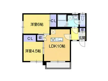 エステートライフ曙4条(2LDK/1階)の間取り写真