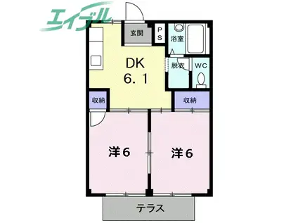 シティハイツ黒宮(2DK/1階)の間取り写真