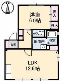 ディアスわかば(1LDK/1階)の間取り写真