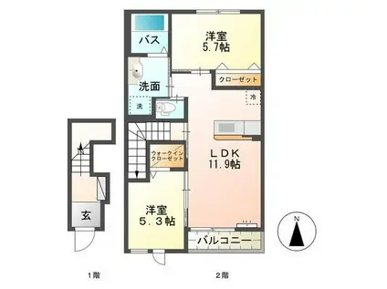 エヌ・フィールド(2LDK/2階)の間取り写真