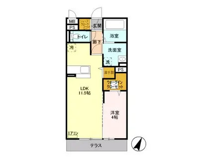 ＪＲ中央線 日野駅(東京) 徒歩11分 3階建 築16年(1LDK/3階)の間取り写真