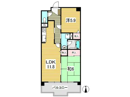 グリーン・リーヴス(2LDK/1階)の間取り写真
