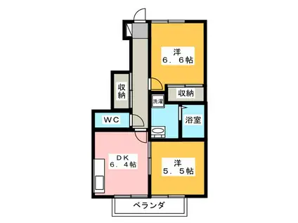 ヴィラ三島(2DK/1階)の間取り写真
