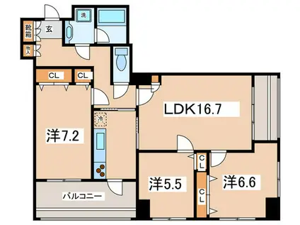 ドゥーエ横浜駅前(3LDK/16階)の間取り写真