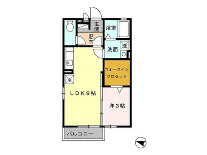 フリューゲル(1LDK/2階)の間取り写真