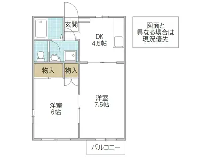 ルミエールプレイス A棟(2DK/2階)の間取り写真