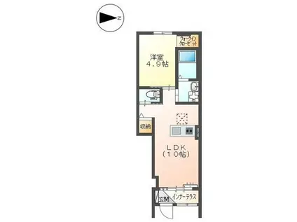 ユニヴァリティII K大津町(1LDK/1階)の間取り写真
