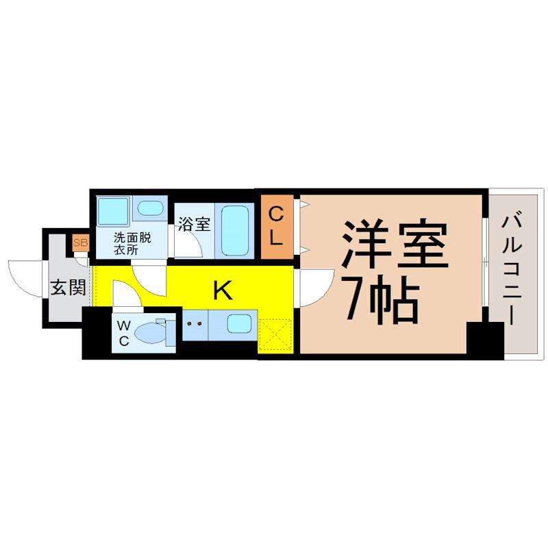 ドゥナーレ内浜町(1K/6階)の間取り写真