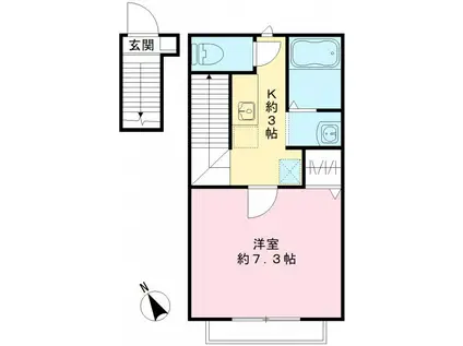 アーバンハイム・K(1K/2階)の間取り写真