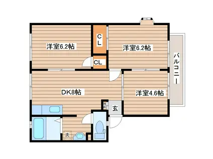 黒松パークヒル(3DK/1階)の間取り写真