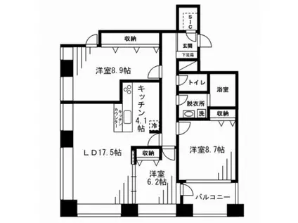 レジディアタワー麻布十番(3LDK/19階)の間取り写真