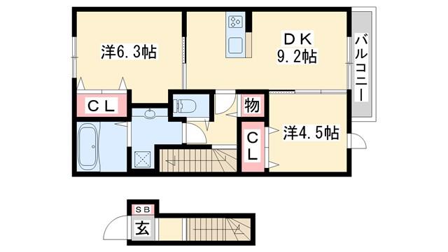 エクレール福井(2LDK/2階)の間取り写真