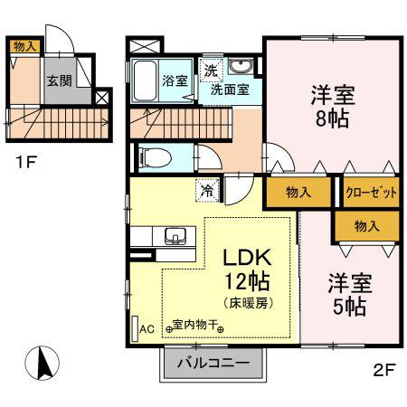ルミエール III(2LDK/2階)の間取り写真