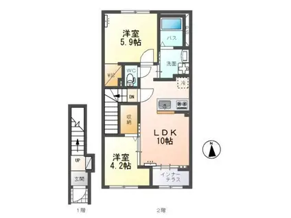 グランフェリシア(2LDK/2階)の間取り写真