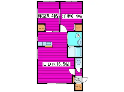 ウイングキャッスル(2LDK/2階)の間取り写真