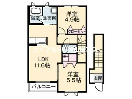 ラ・フォーレ三洸 壱番館(2LDK/2階)の間取り写真