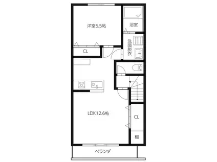 ピース・スクエア石井B(1LDK/2階)の間取り写真
