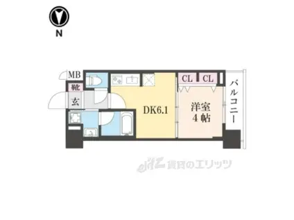ベラジオ雅び烏丸十条2(1DK/6階)の間取り写真