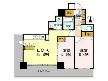 カスタリアタワー長堀橋(2LDK/10階)の間取り写真