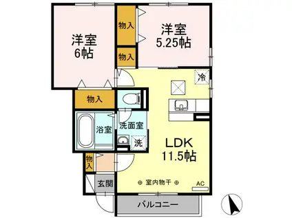 オークリーフ(2LDK/1階)の間取り写真