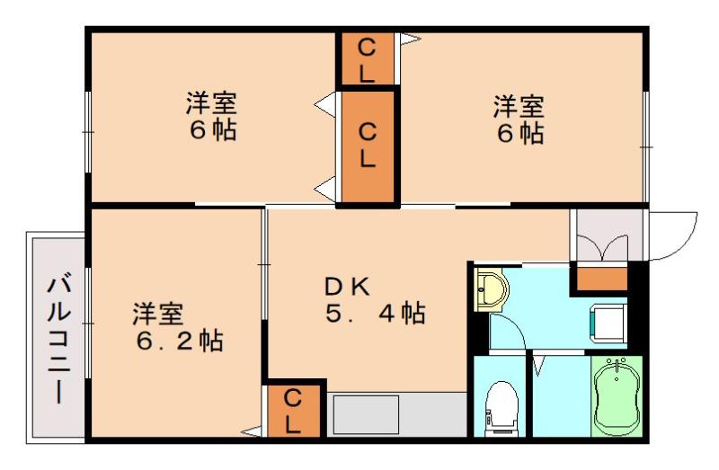 ニューエルディムHISA(3DK/2階)の間取り写真