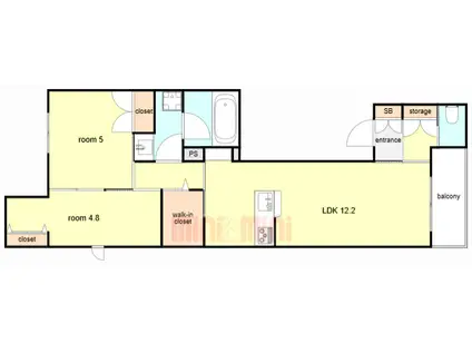 神戸市中央区旭通2丁目ヘーベルメゾン(2LDK/2階)の間取り写真