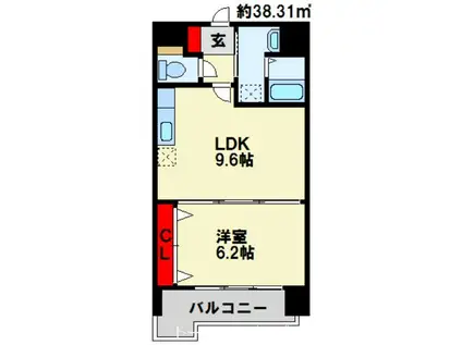 竪町センタービル(1LDK/5階)の間取り写真