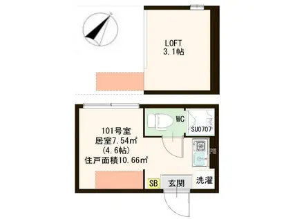 ハーモニーテラス南小岩V(ワンルーム/1階)の間取り写真