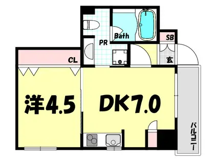 ワコーレディアルクス三宮(1DK/2階)の間取り写真