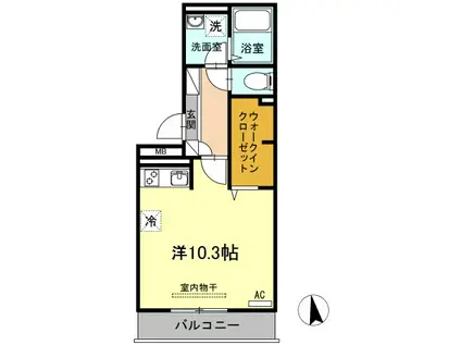 ウエスト ヴィレッジII A棟(ワンルーム/2階)の間取り写真