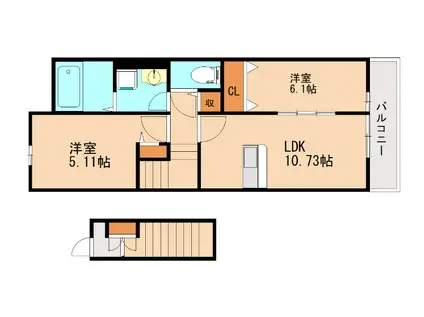 GRAND REVE(2LDK/2階)の間取り写真