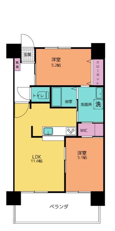 ESANTERRACE 石川(2LDK/7階)の間取り写真
