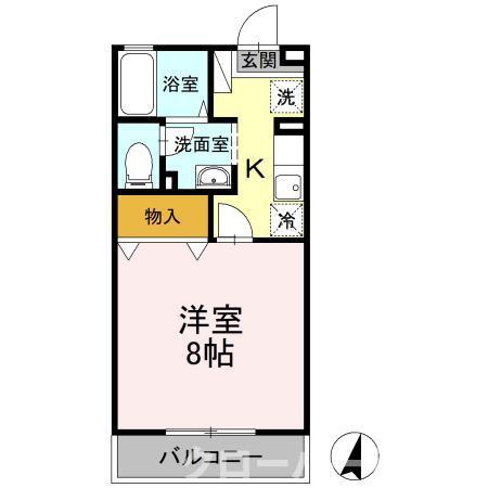ベルシャトル A棟(1K/2階)の間取り写真