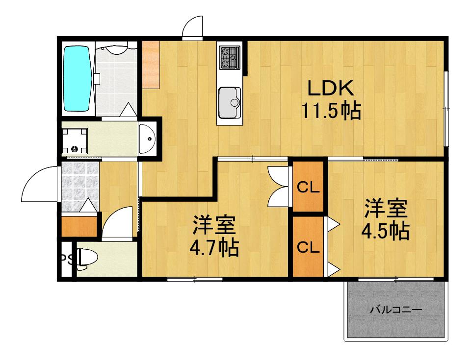 エクシア日吉(2LDK/1階)の間取り写真