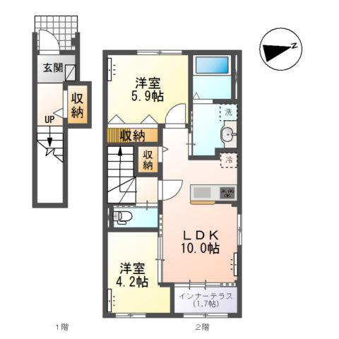 光明寺字山屋敷アパート(2LDK/2階)の間取り写真