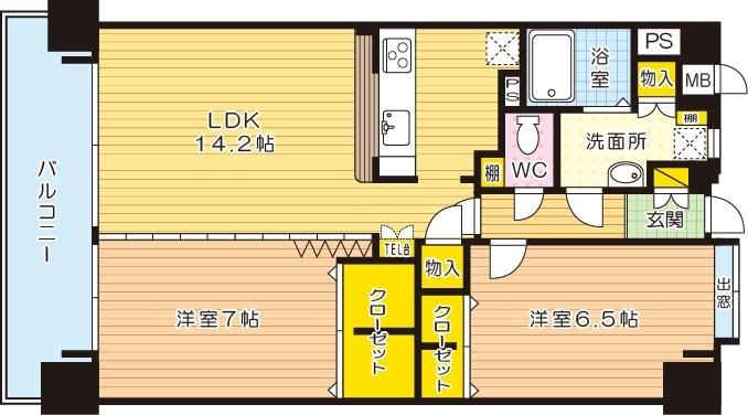 ニューリバー三萩野(2LDK/8階)の間取り写真