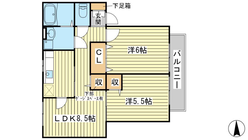 ソレジオ片浜(2LDK/2階)の間取り写真